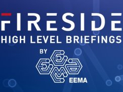 Tegning med teksten Fireside hight level briefings by eema