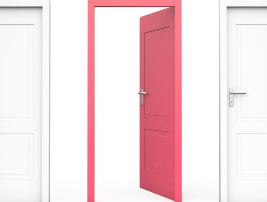 Three doors with the middle one open Three doors with the middle one open