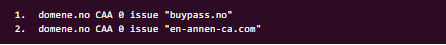 domene.no CAA 0 issue "buypass.no" domene.no CAA 0 issue "en-annen-ca.com"